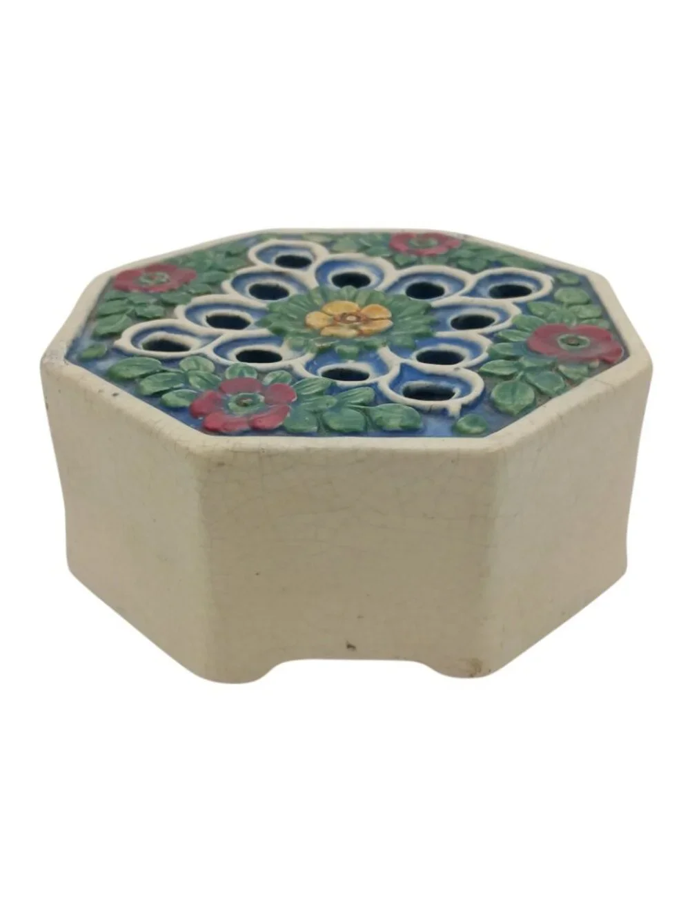 Weller Florala Style Octagon Flower Frog Vase Floral Pottery 5 In
